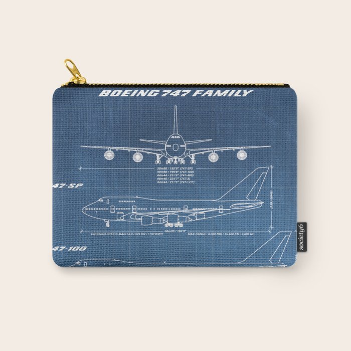 Boeing 747 Family Blueprint in High Resolution (light blue) Carry All Pouch Gallery Image 1
