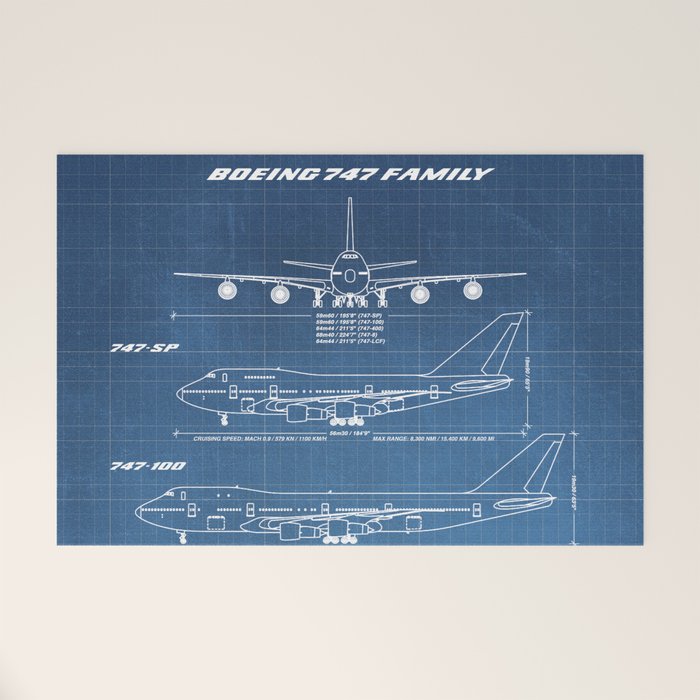 Boeing 747 Family Blueprint in High Resolution (light blue) Welcome Mat Gallery Image 1