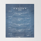 Boeing 747 Family Blueprint in High Resolution (light blue) Throw Blanket Gallery Image 2