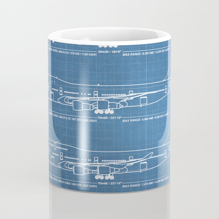 Boeing 747 Family Blueprint in High Resolution (light blue) Coffee Mug Gallery Image 4
