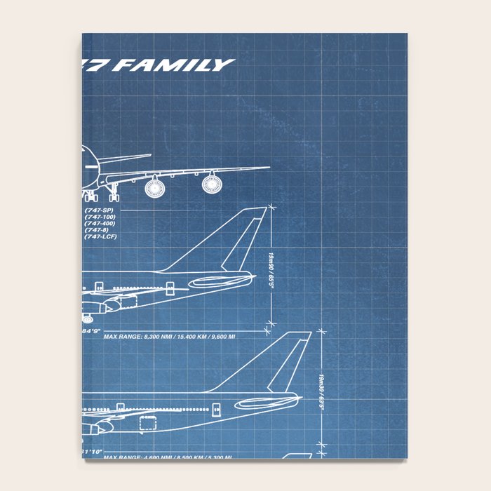 Boeing 747 Family Blueprint in High Resolution (light blue) Notebook Gallery Image 4