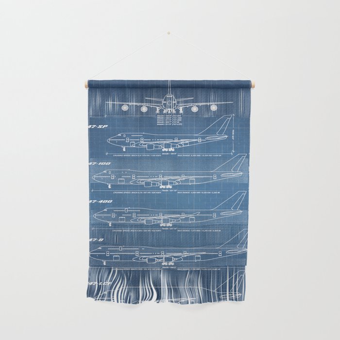 Boeing 747 Family Blueprint in High Resolution (light blue) Wall Hanging Gallery Image 1