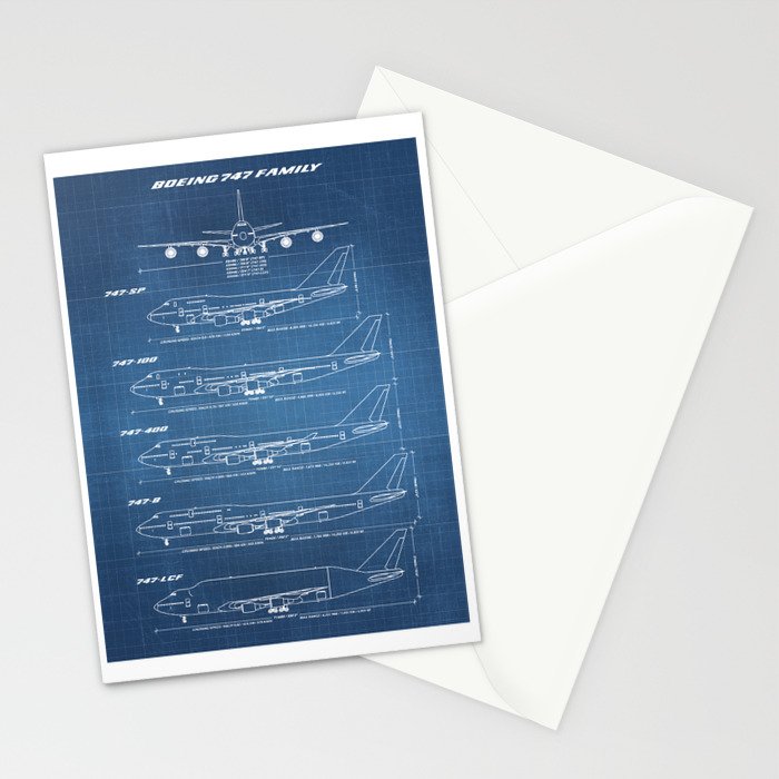Boeing 747 Family Blueprint in High Resolution (light blue) Stationery Card Gallery Image 2