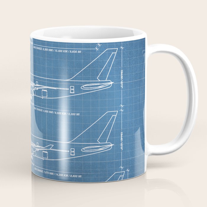 Boeing 747 Family Blueprint in High Resolution (light blue) Coffee Mug Gallery Image 1