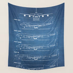 Boeing 747 Family Blueprint in High Resolution (light blue) Wall Tapestry Gallery Image 4