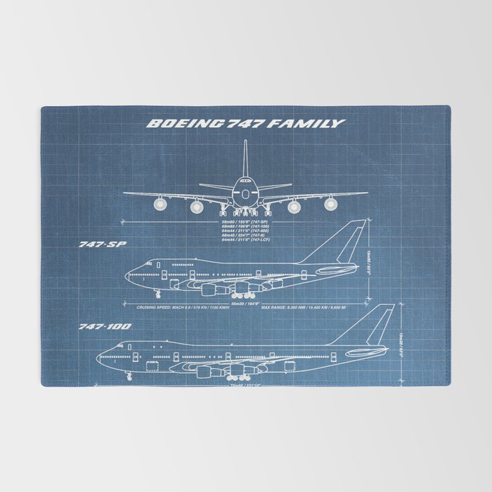 Boeing 747 Family Blueprint in High Resolution (light blue) Rug Gallery Image 2
