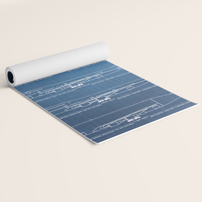 Boeing 747 Family Blueprint in High Resolution (light blue) Yoga Mat Gallery Image 2