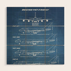Boeing 747 Family Blueprint in High Resolution (light blue) Wood Wall Art Gallery Image 1