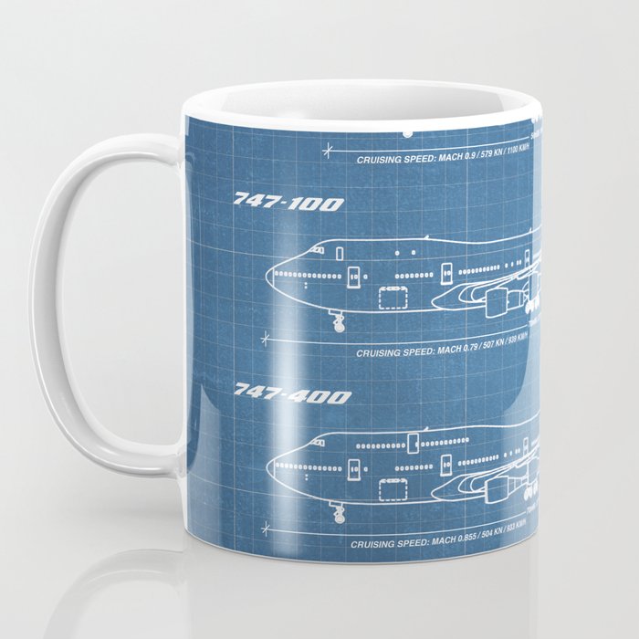 Boeing 747 Family Blueprint in High Resolution (light blue) Coffee Mug Gallery Image 3