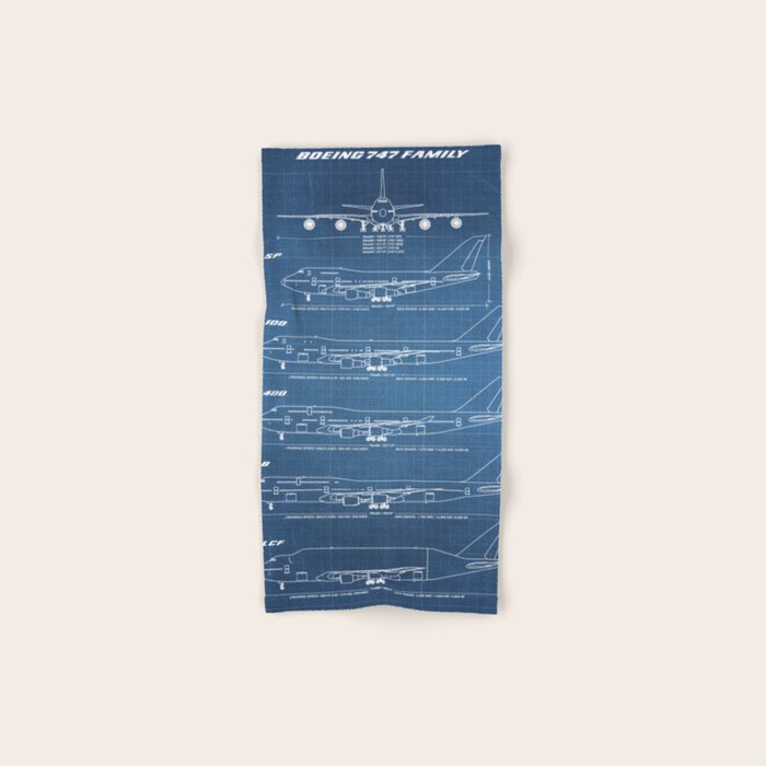 Boeing 747 Family Blueprint in High Resolution (light blue) Bath Towel Gallery Image 1