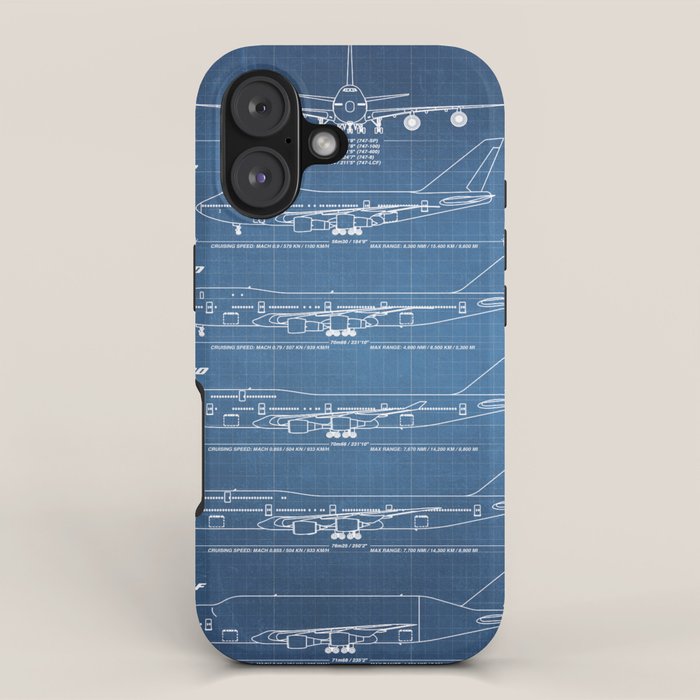 Boeing 747 Family Blueprint in High Resolution (light blue) iPhone Case Gallery Image 1