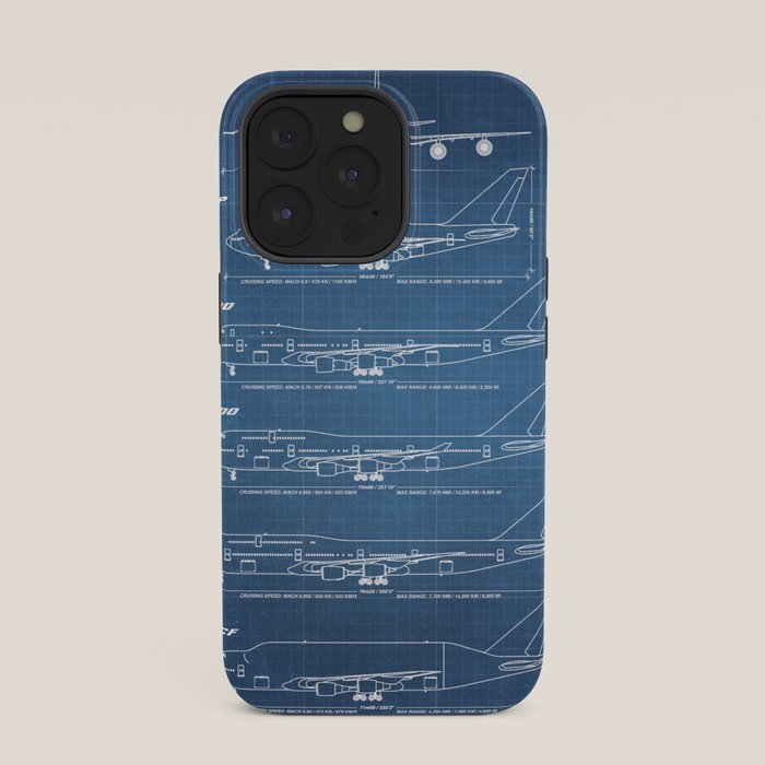 Boeing 747 Family Blueprint in High Resolution (light blue) iPhone Case Gallery Image 35