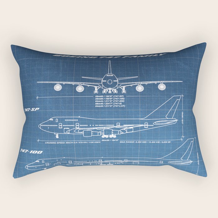 Boeing 747 Family Blueprint in High Resolution (light blue) Rectangular Pillow Gallery Image 2