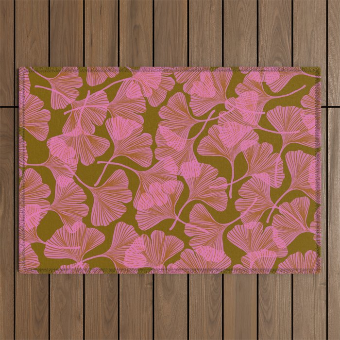 Pink Ginkgo Leaf Pattern Outdoor Rug Gallery Image 1