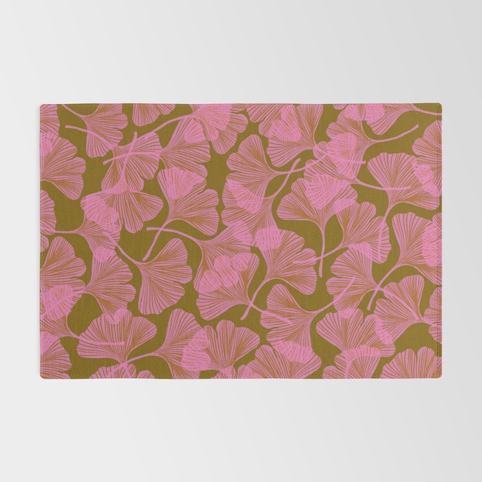 Pink Ginkgo Leaf Pattern Rug Gallery Image 2