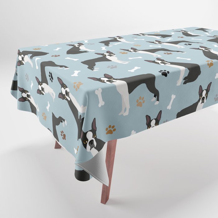 Boston Terrier Dogs Pattern Blue Tablecloth