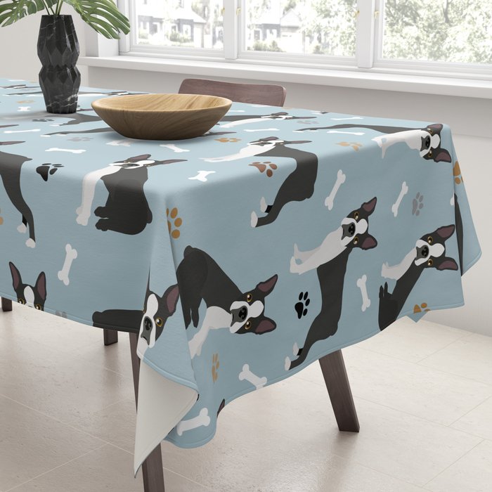 Boston Terrier Dogs Pattern Blue Tablecloth Gallery Image 3