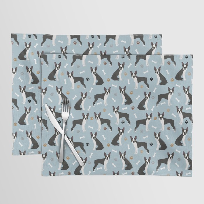 Boston Terrier Dogs Pattern Blue Placemat Gallery Image 1