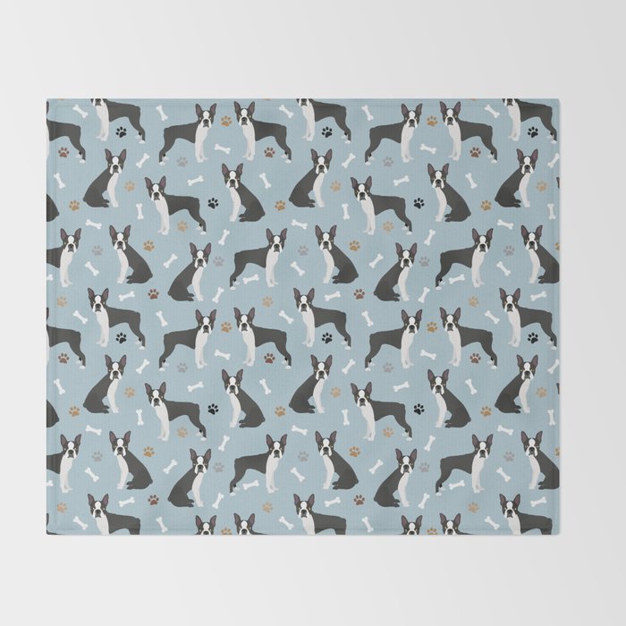 Boston Terrier Dogs Pattern Blue Throw Blanket Gallery Image 2