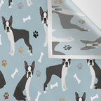 Boston Terrier Dogs Pattern Blue Wall Tapestry Gallery Image 3