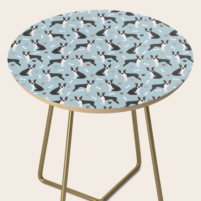 Boston Terrier Dogs Pattern Blue Side Table Gallery Image 2