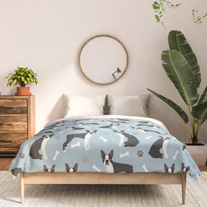 Boston Terrier Dogs Pattern Blue Comforter Gallery Image 3