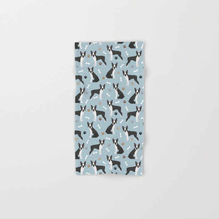 Boston Terrier Dogs Pattern Blue Bath Towel Gallery Image 1