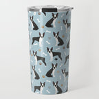 Boston Terrier Dogs Pattern Blue Travel Mug Gallery Image 1