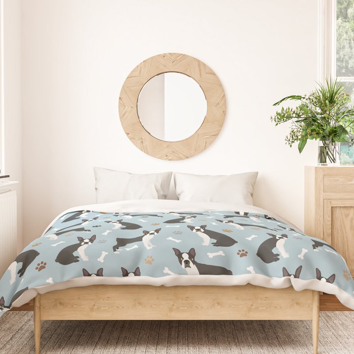 Boston Terrier Dogs Pattern Blue Duvet Cover Gallery Image 3