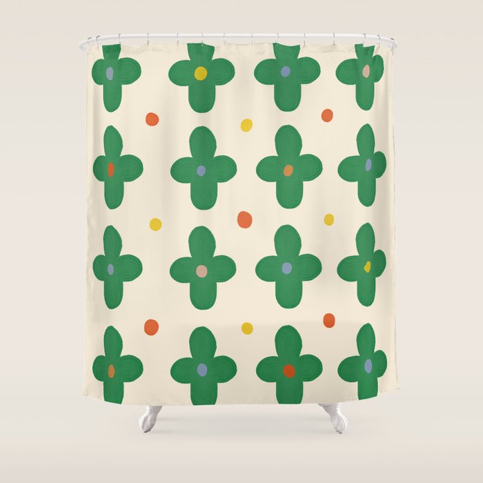 Green Flowers Shower Curtain Gallery Image 1