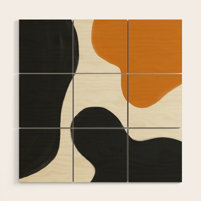 Neutral black orange curves Wood Wall Art Gallery Image 1