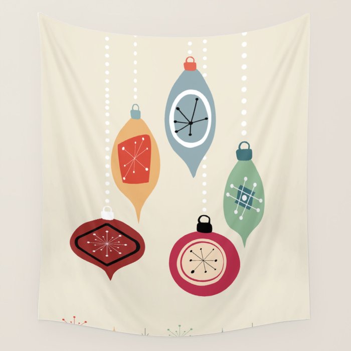 Retro Christmas Baubles Wall Tapestry Gallery Image 4