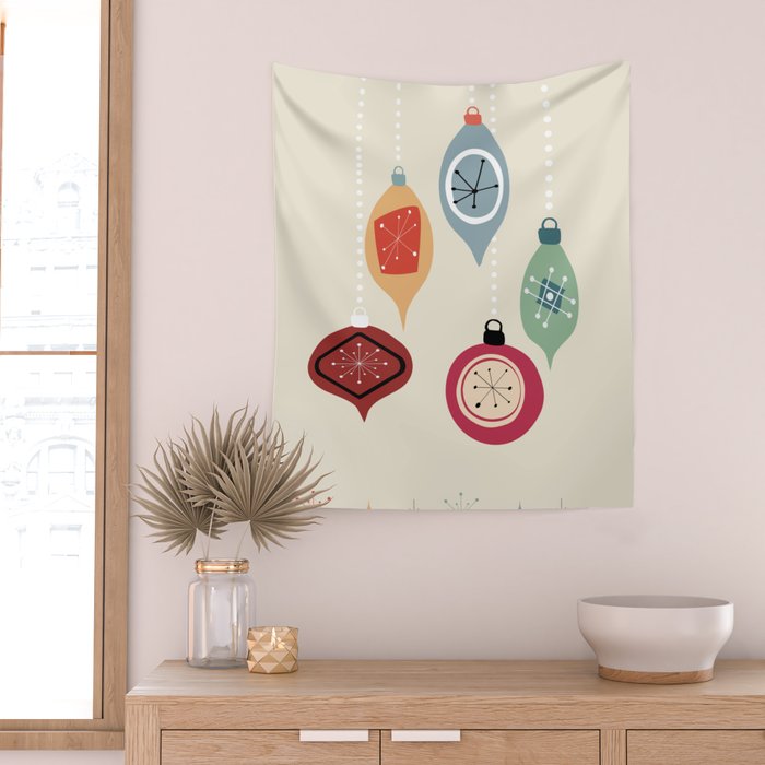 Retro Christmas Baubles Wall Tapestry Gallery Image 2