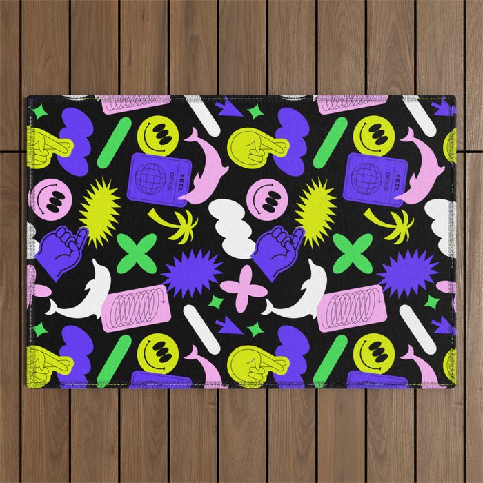 Trendy y2k sticker art pattern Outdoor Rug Gallery Image 1