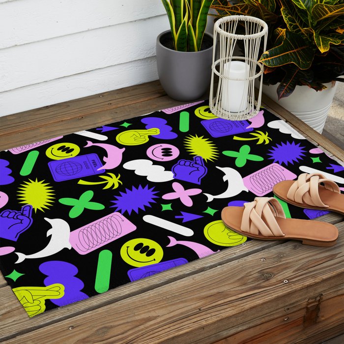 Trendy y2k sticker art pattern Outdoor Rug Gallery Image 2