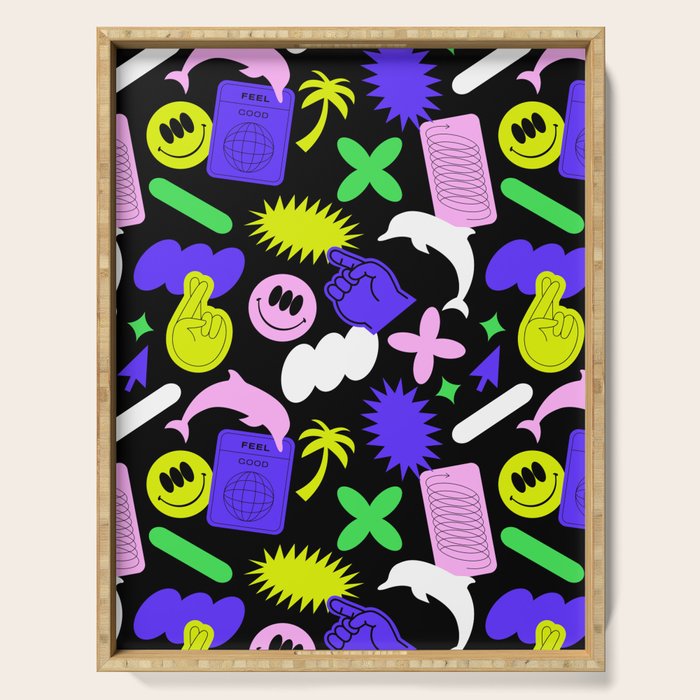 Trendy y2k sticker art pattern Serving Tray Gallery Image 1