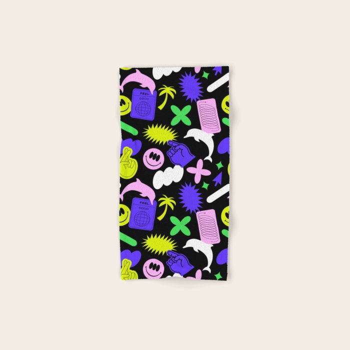 Trendy y2k sticker art pattern Bath Towel Gallery Image 1