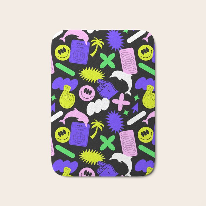 Trendy y2k sticker art pattern Bath Mat Gallery Image 1