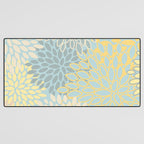 Elegant Blooms: Modern Floral Art in Soft Yellow and Teal Desk Mat Gallery Image 3