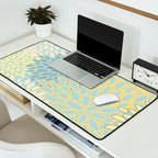 Elegant Blooms: Modern Floral Art in Soft Yellow and Teal Desk Mat Gallery Image 2