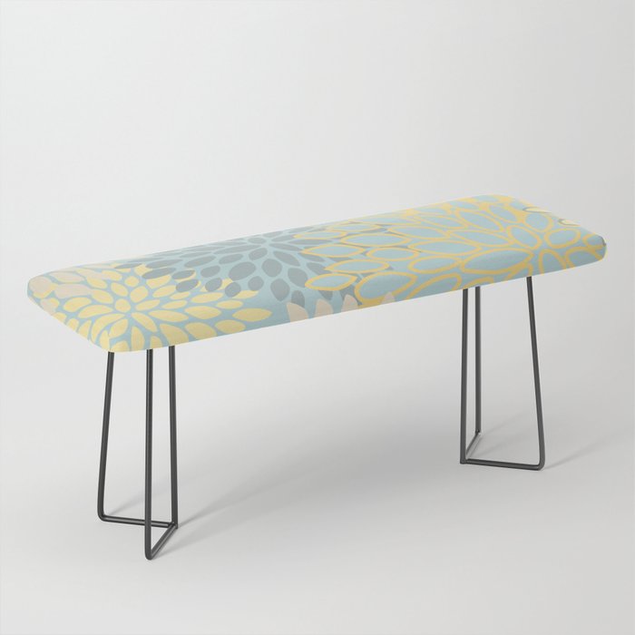 Elegant Blooms: Modern Floral Art in Soft Yellow and Teal Bench Gallery Image 1