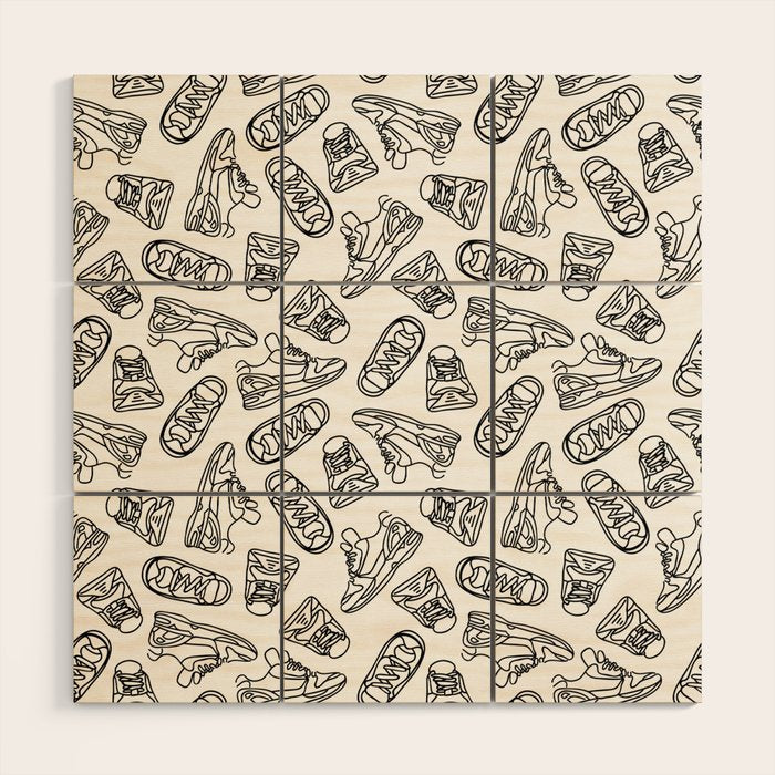 Sneakers // Black & White Wood Wall Art Gallery Image 1