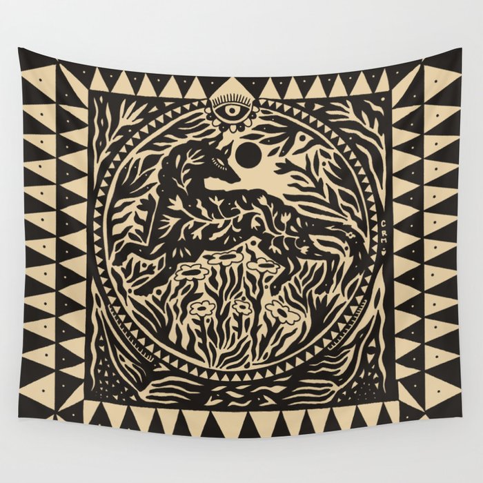 Botanical Wolf Wall Tapestry Gallery Image 1