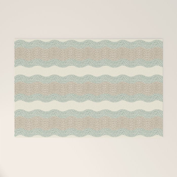 Wavy River I in cream, sage green, tan Welcome Mat