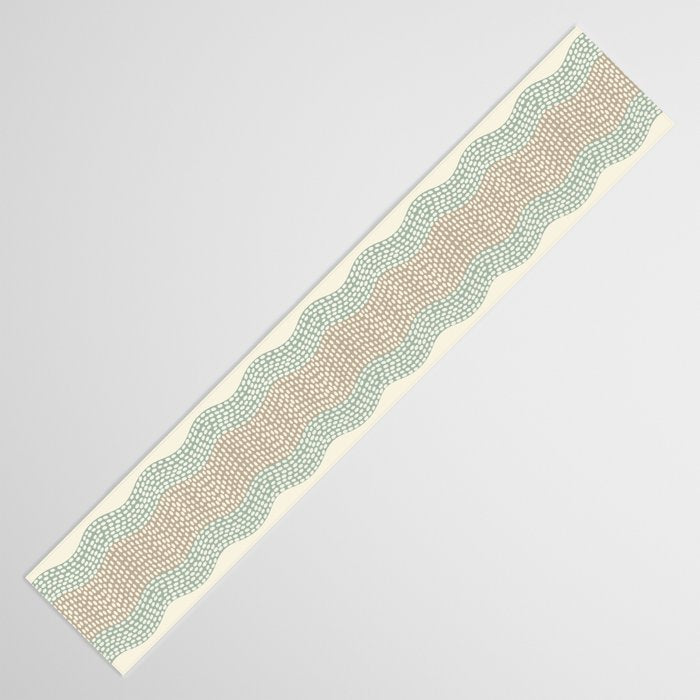Wavy River I in cream, sage green, tan Table Runner Gallery Image 3