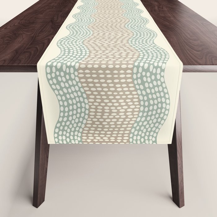 Wavy River I in cream, sage green, tan Table Runner Gallery Image 1
