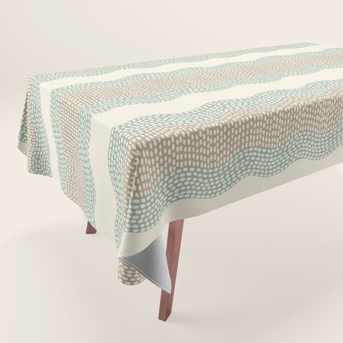 Wavy River I in cream, sage green, tan Tablecloth Gallery Image 1