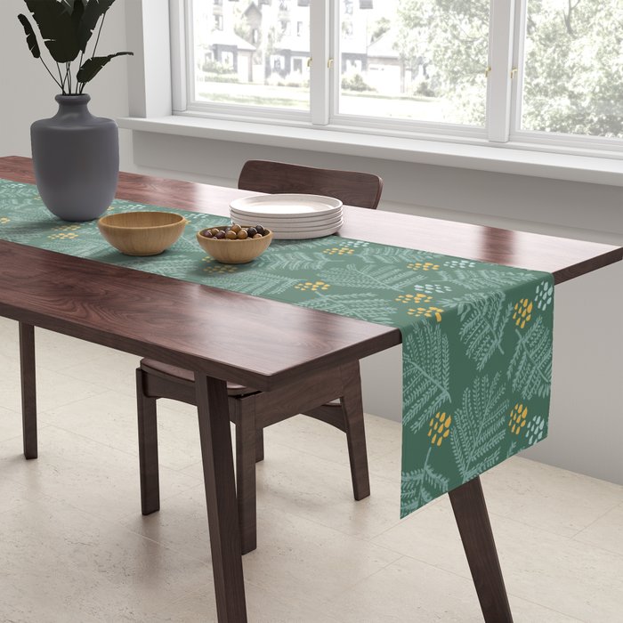Winter & Woodsy Pine Trees in Forest Green Table Runner Gallery Image 2