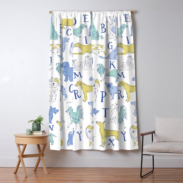 Dog Alphabet Print for Kids Room in Blue and Green Window Curtain Gallery Image 5
