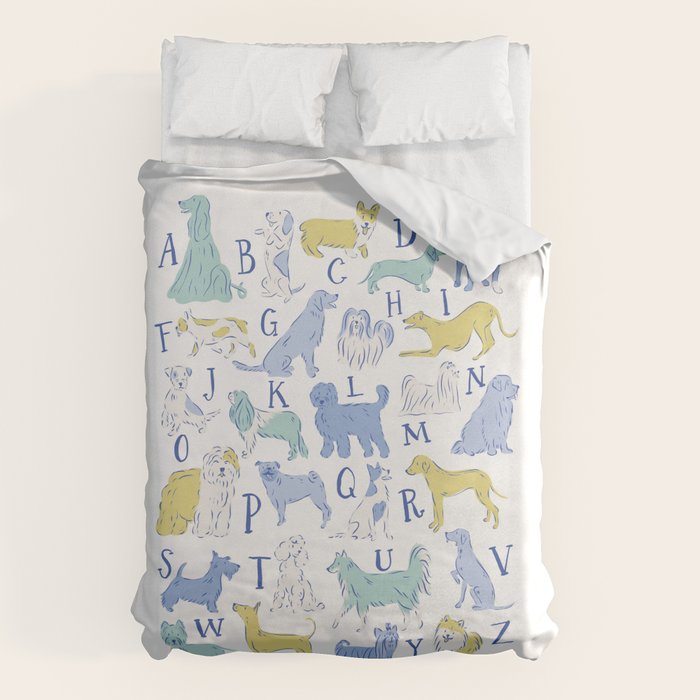 Dog Alphabet Print for Kids Room in Blue and Green Duvet Cover Gallery Image 6